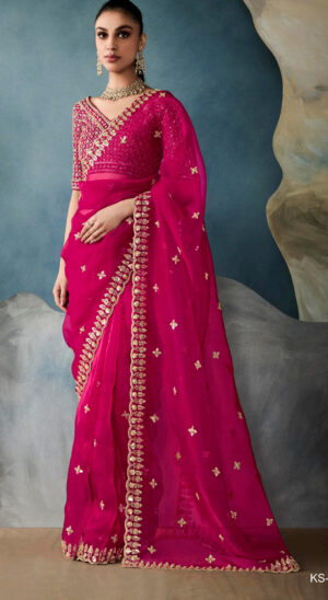 rani pink saree contrast blouse Dulhan Saree