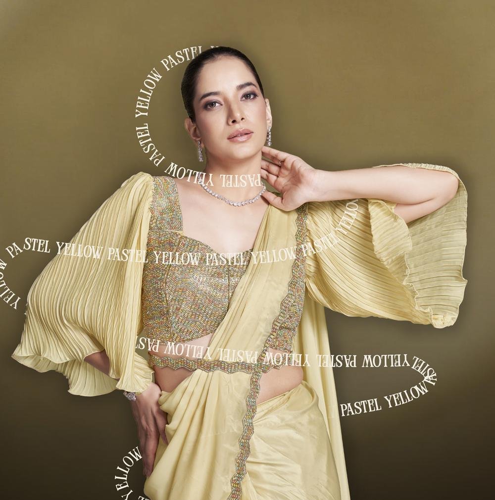 Beige Saree with Contrast Blouse