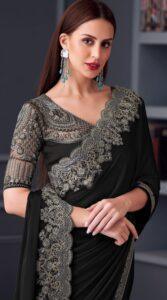 Black Chiffon Saree with Golden Border