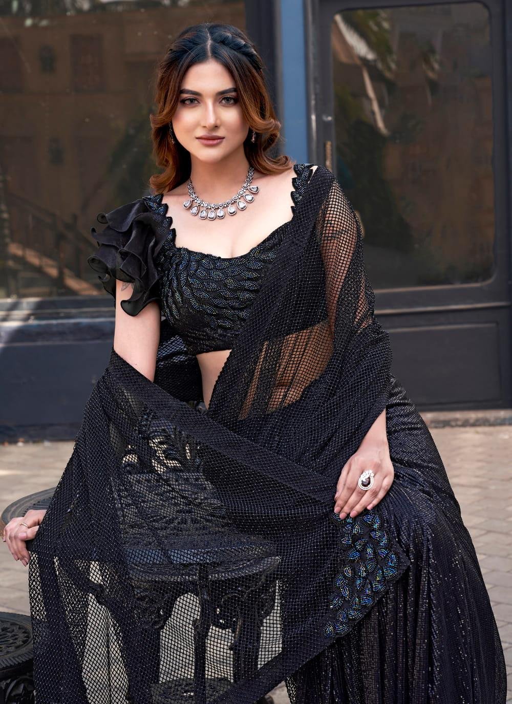 Black Party Wear Saree for Wedding Switzerland