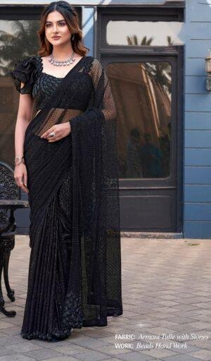 Black Saree with Designer Blouse Modern Black Sarees