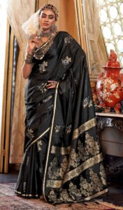 Black Saree with Golden Border