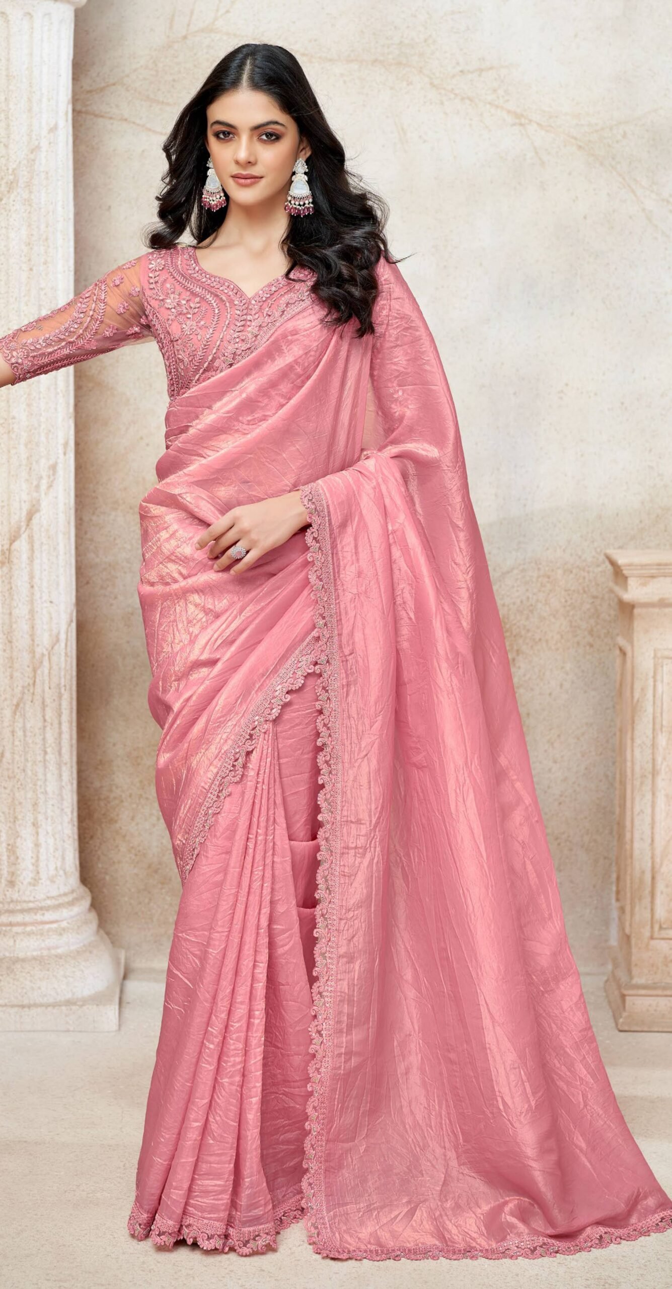 Chiffon Silk Designer Sarees for Women Baby Pink Saree
