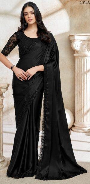Chiffon Silk Designer Sarees for Women Black Saree