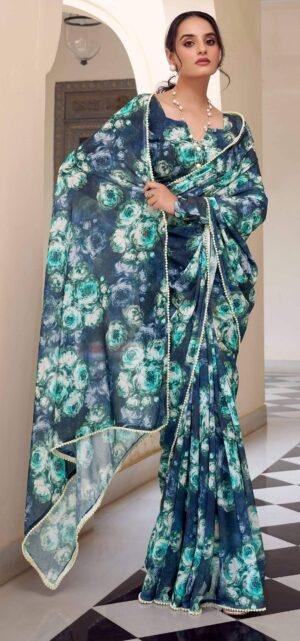 Chiffon Silk Designer Sarees for Women Floral Print Saree