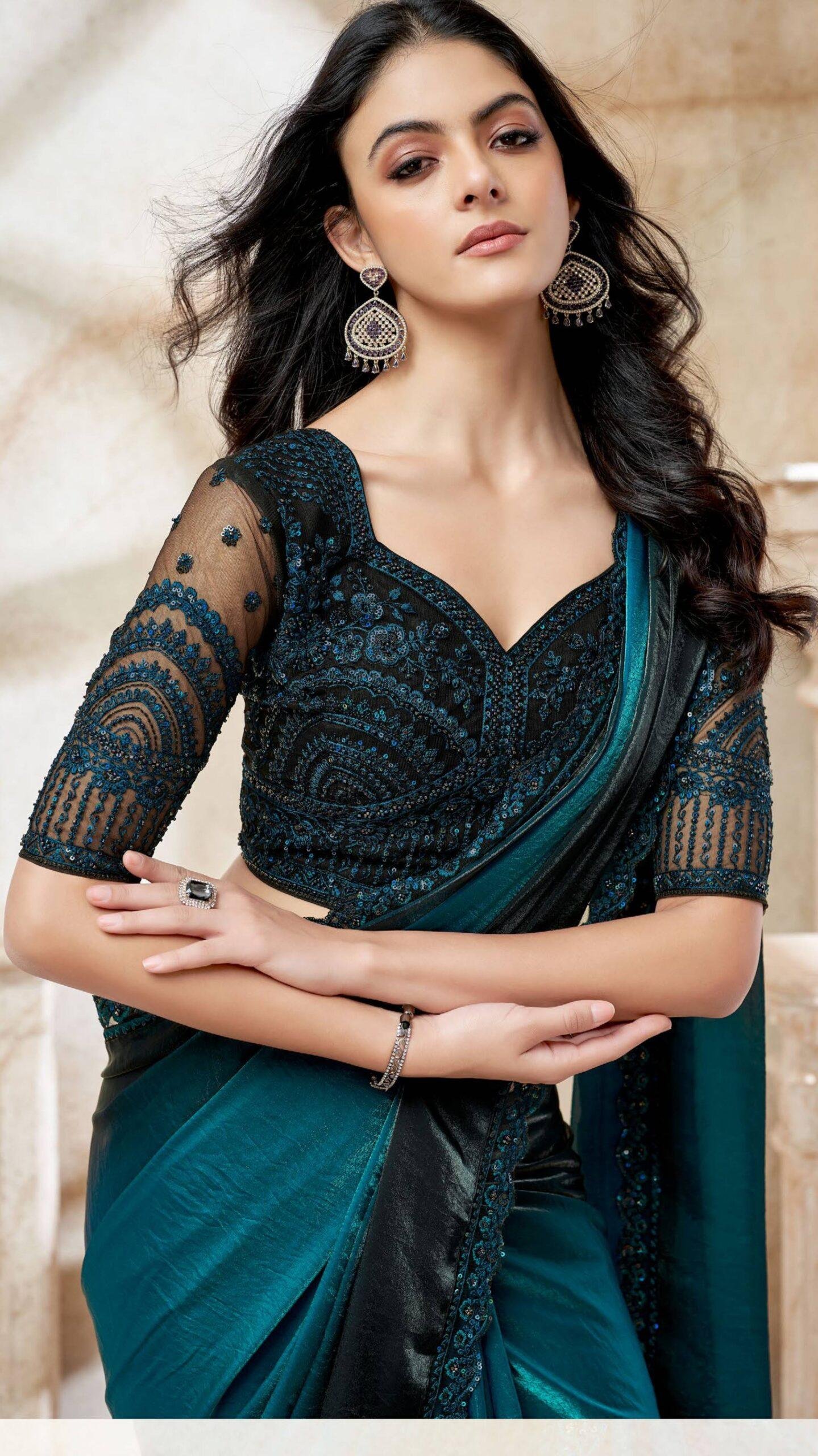 Chiffon Silk Designer Sarees for Women Green Saree