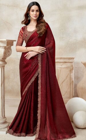Chifafon Silk Designer Sarees for Women Maroon Saree