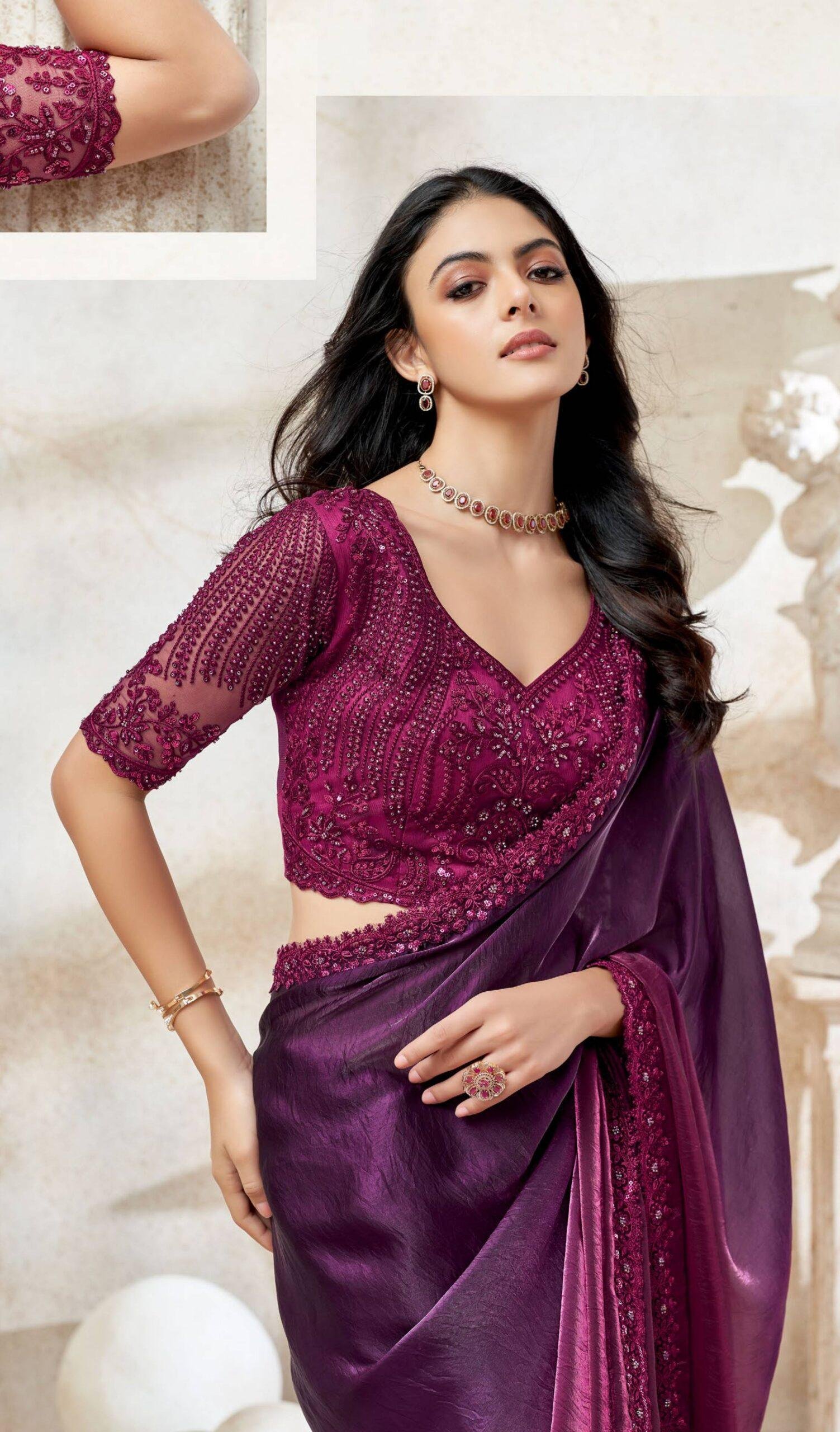 Chiffon Silk Designer Sarees for Women Wine Colour Saree