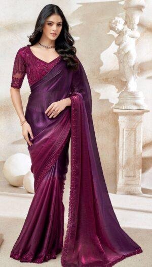 Chiffon Silk Designer Sarees for Women in Purple Saree