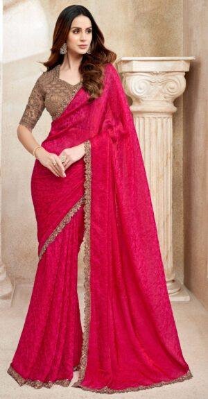 Chiffon Silk Designer Sarees for Women in Red Saree