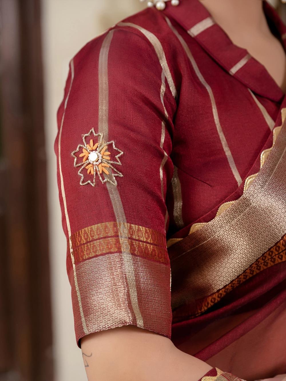 Designer Linen Cotton Saree Party Wear in Red