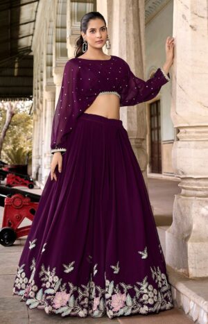 Designer georgette crop top lehenga for wedding