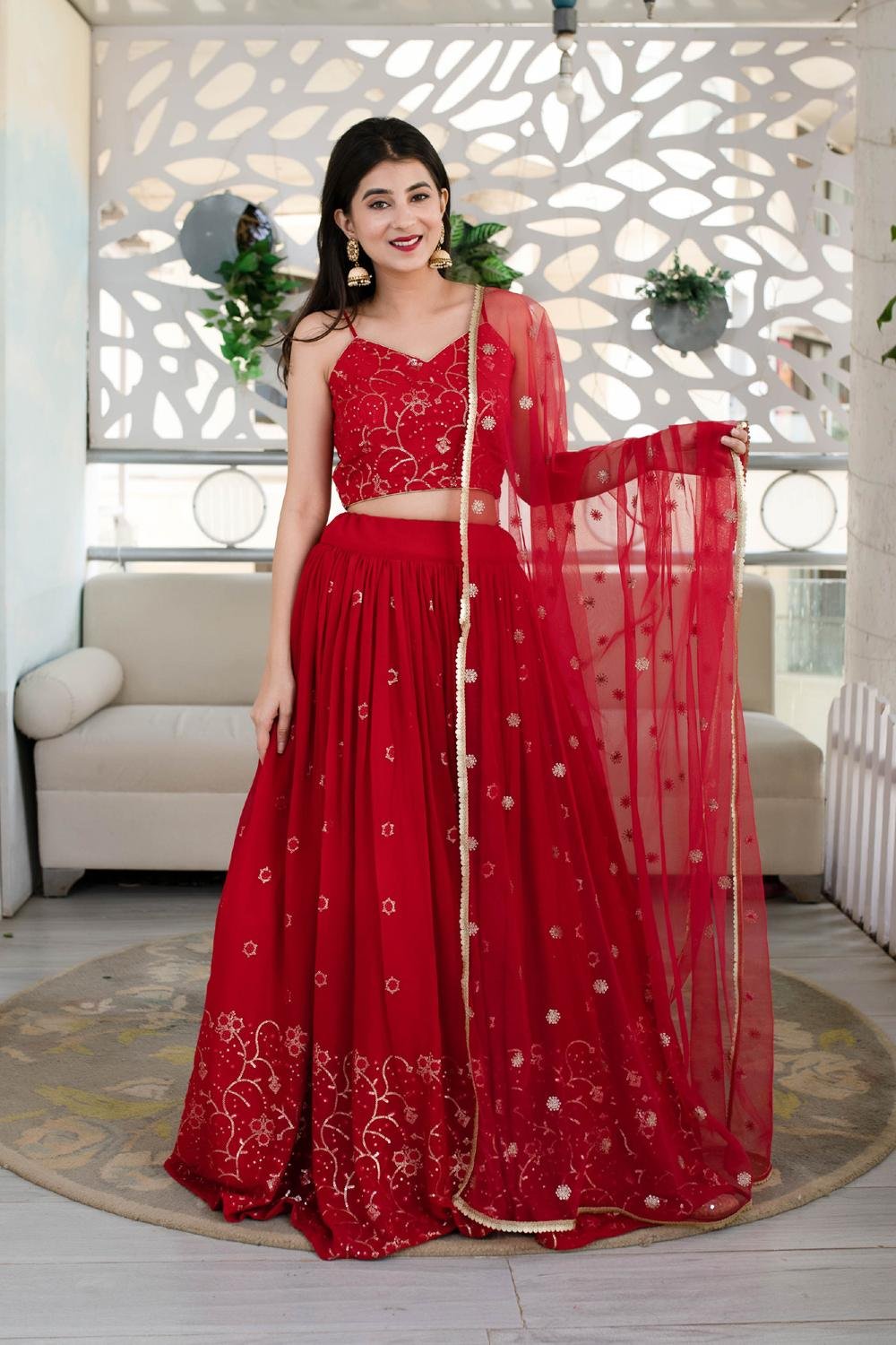 Lehenga Choli for 25 Year Girl Red Lehenga with Price