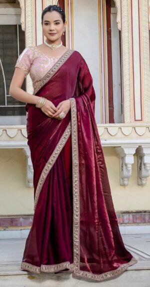 Plain Saree with Designer Blouse Images