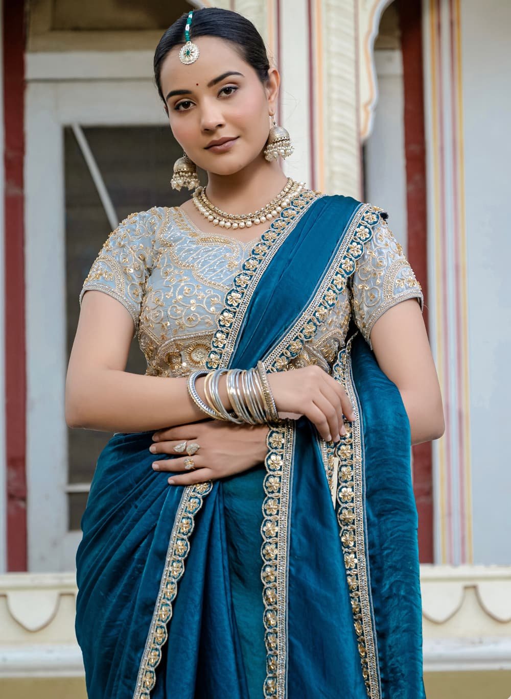 Plain Saree with Heavy Blouse Online in USA