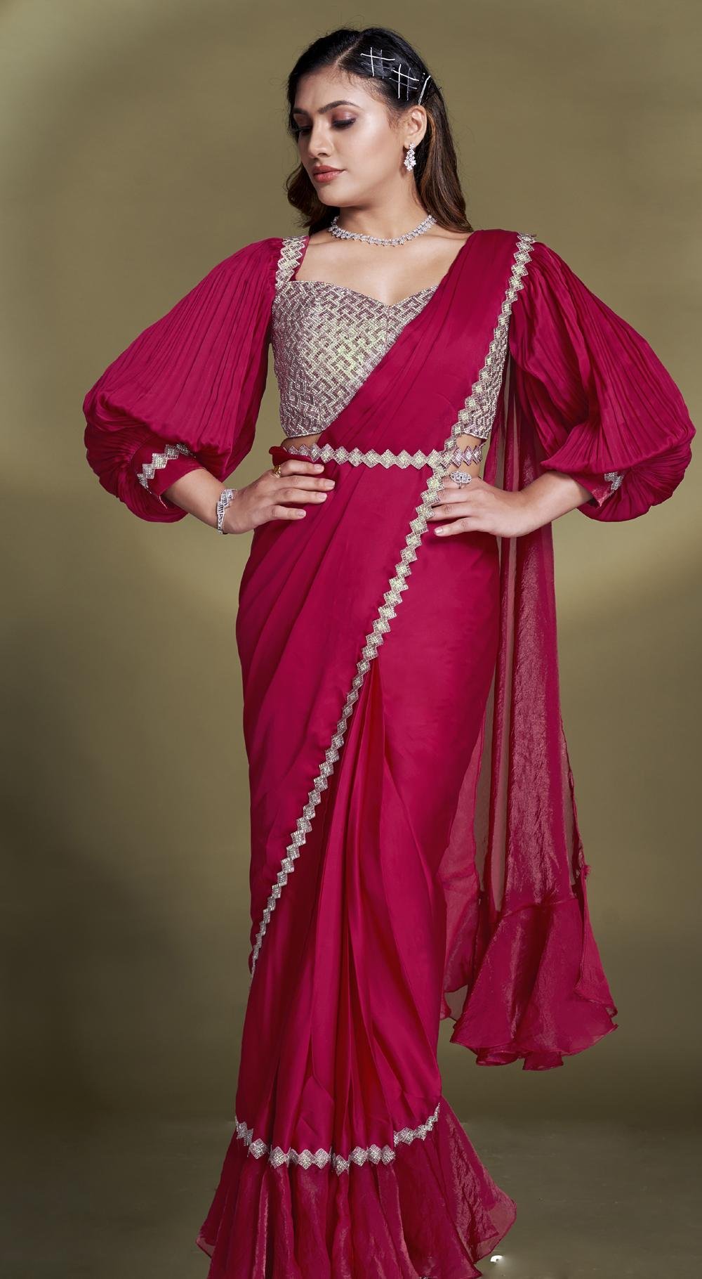 Red Saree for Karwa Chauth Fancy Red Saree Blouse