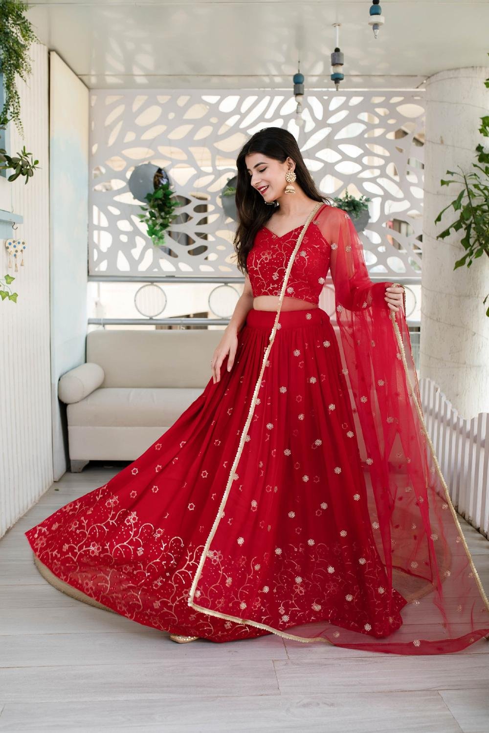 Red Stylish Lehenga Blouse Design