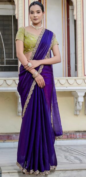 Royal Blue Saree Contrast Blouse