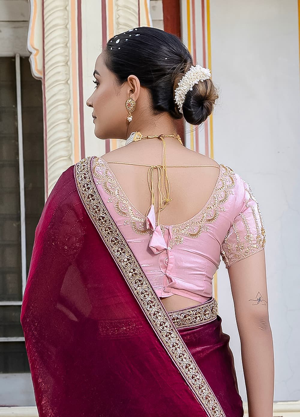 Silk Heavy Embroidery Blouse with Plain Saree