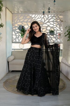 Stylish Lehenga Blouse Design Black Party Wear Lehenga