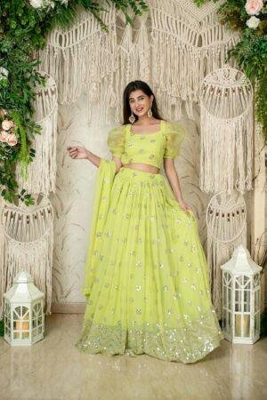 Stylish Lehenga Blouse Design in Parrot Green