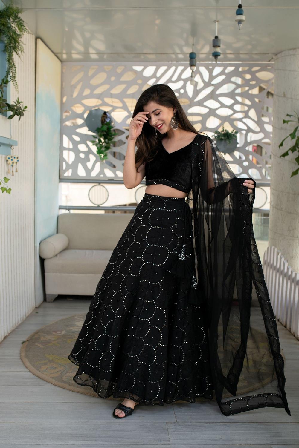 stylish lehenga blouse design in Black
