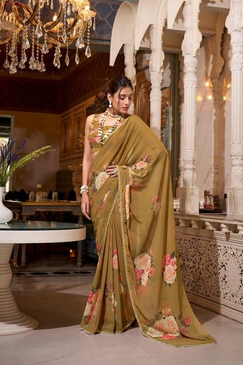 Chiffon Georgette Saree Designer Floral Print Saree