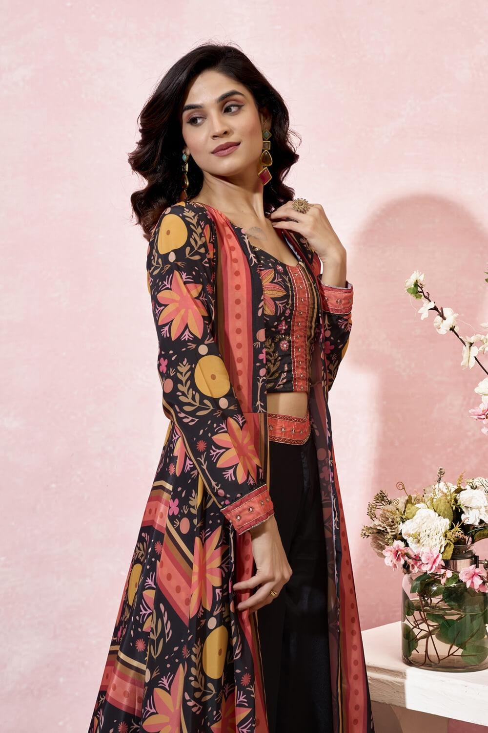 Crop Top with Palazzo and Shrug Set Shahifits