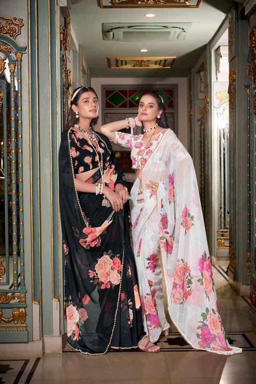 Designer Floral Saree with Floral Blouse