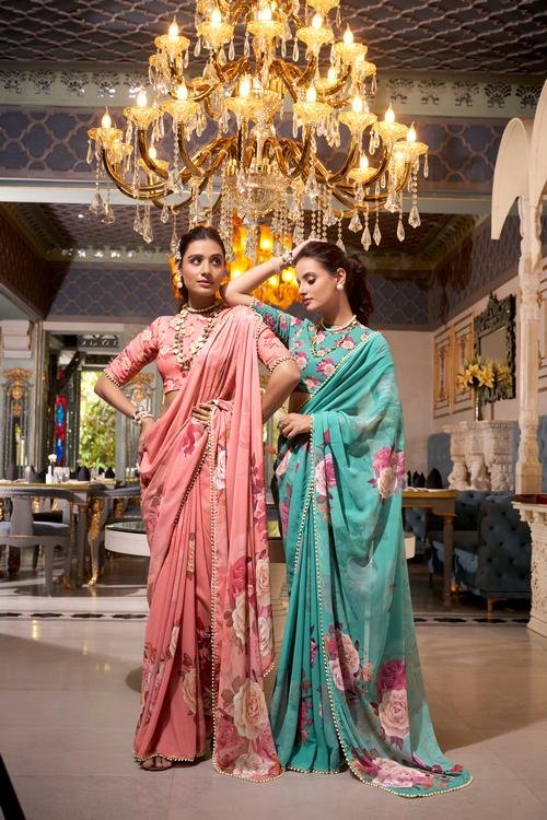 Floral Print Blouse Designs for Sarees