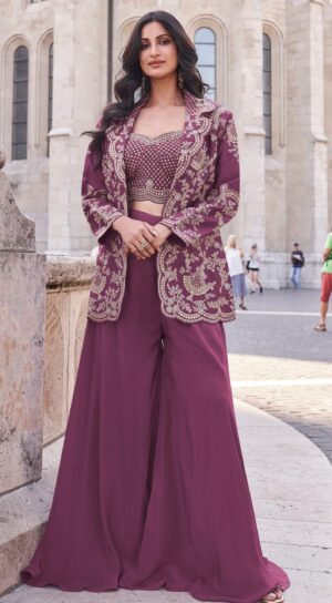 Indo Western Party Wear For Ladies Maroon Colour