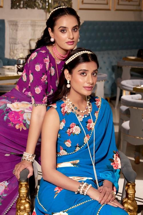 Latest Designer Floral Sarees Gerogette Saree Regular Wear Saree