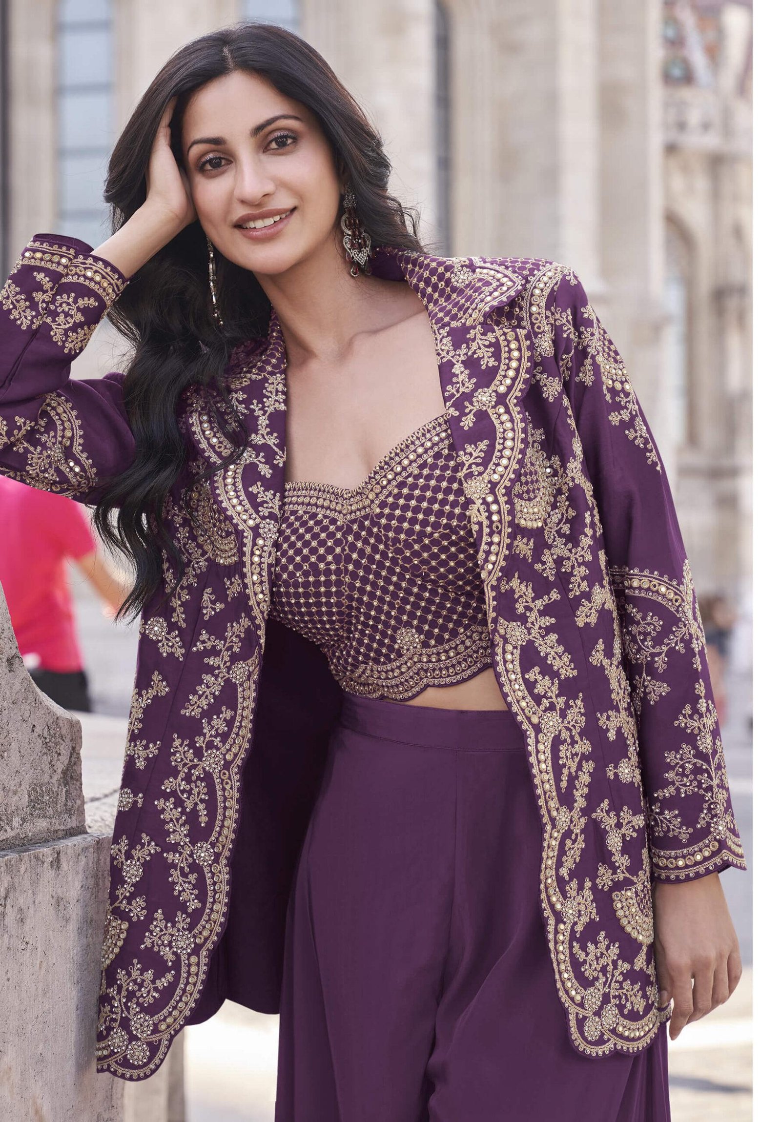 Maroon Colour Crop Top with Plazzo Indo Western Fusion Dresses