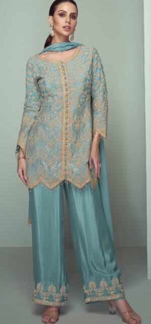 Modern Punjabi Sharara Suits Turquoise Blue Suit