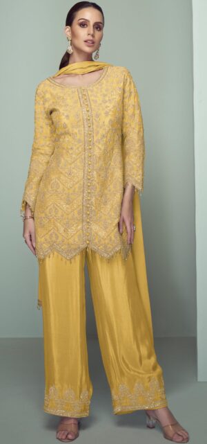 Modern Yellow Sharara Suits for Haldi Dress