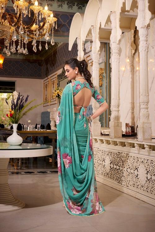 New Designer Floral Print Georgette Saree