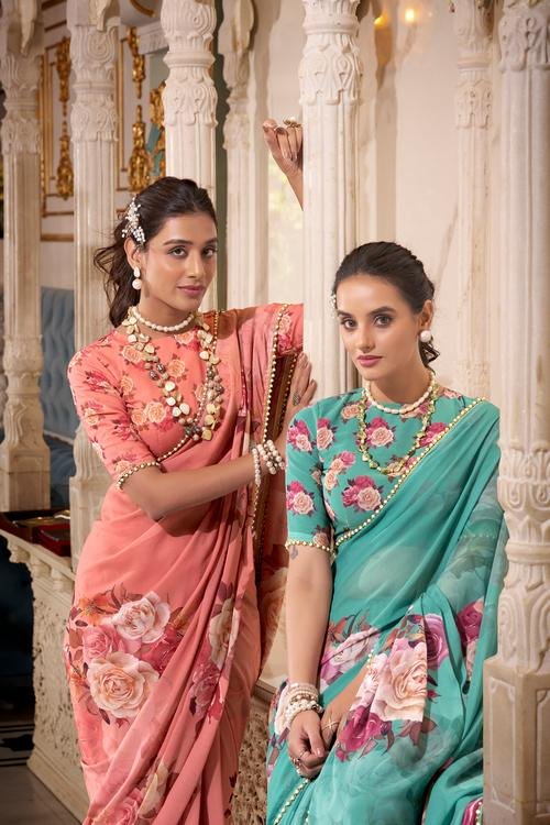 Pure Chiffon Georgette Sarees Indian Saree Regular Wear