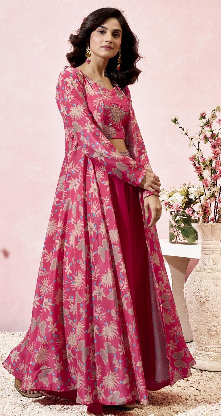 Trousers Top with Palazzo and Shrug Set