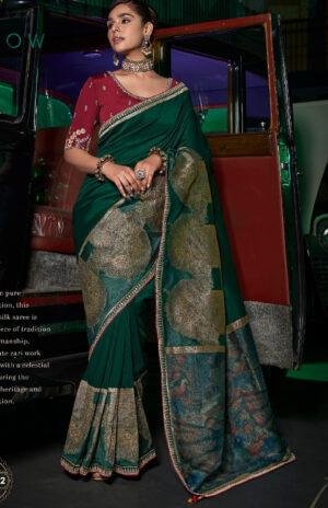 Party Wear Saree New Design for Weddings Green Saree