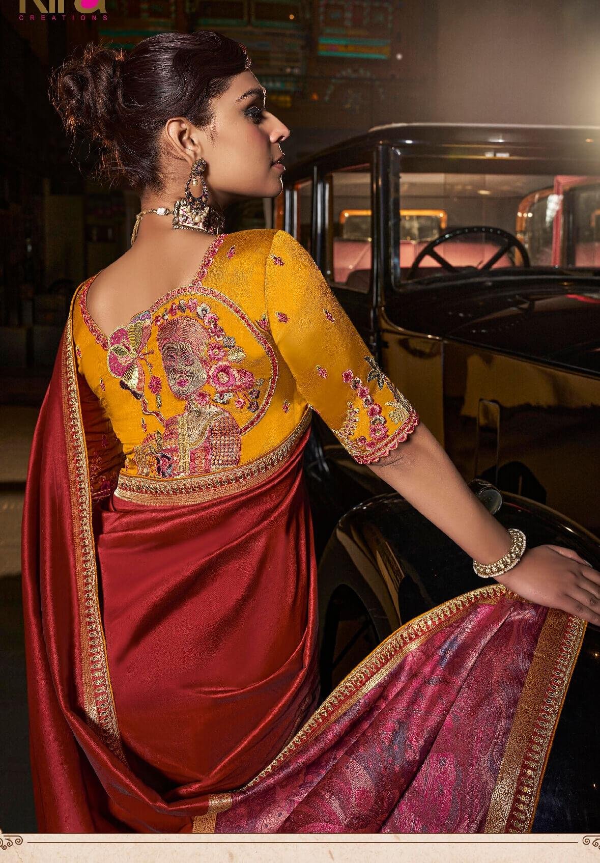 black saree party wear for wedding in red color saree