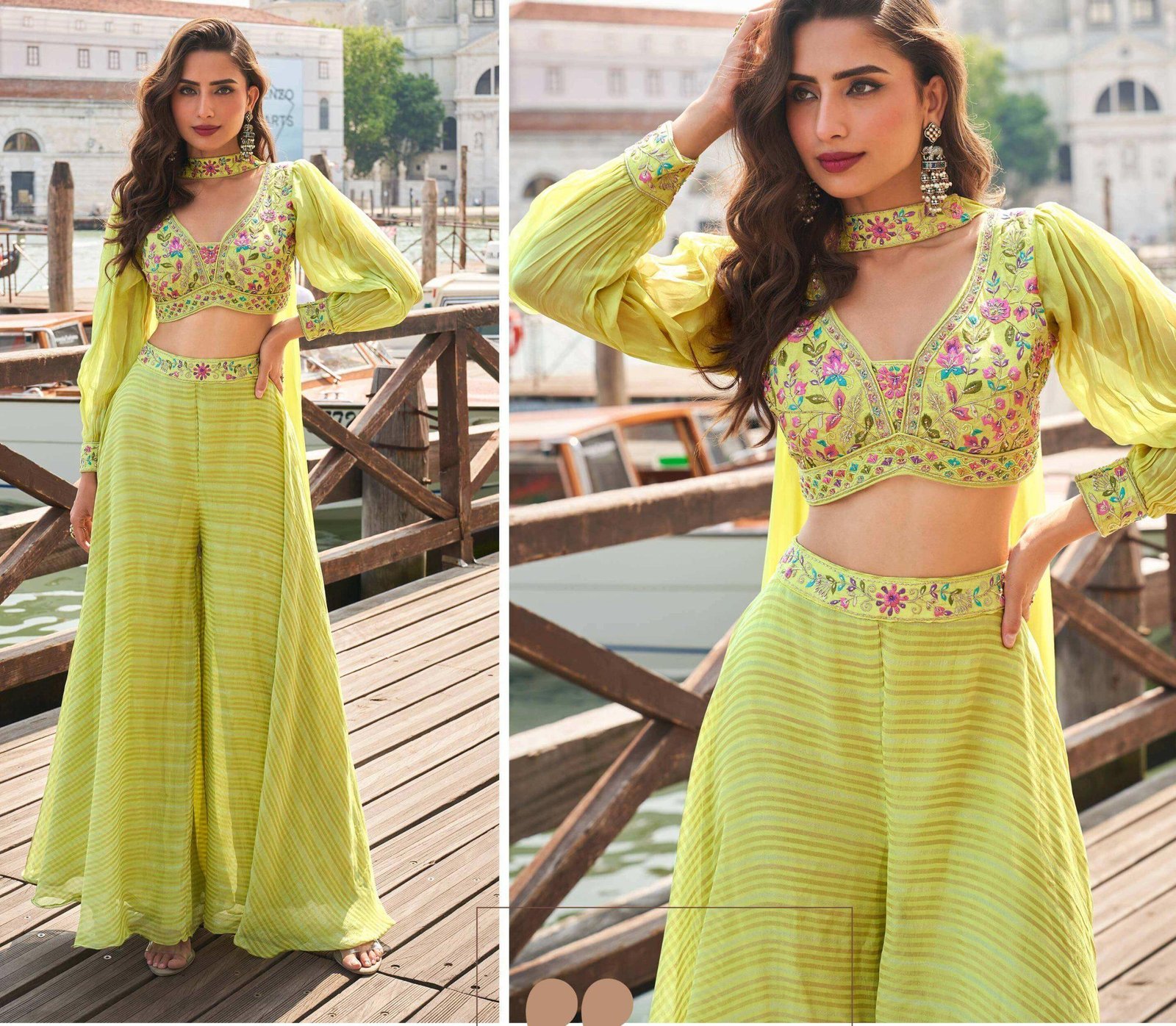 Yellow Indo Western Crop Top Palazzo for Haldi - SHAHiFits