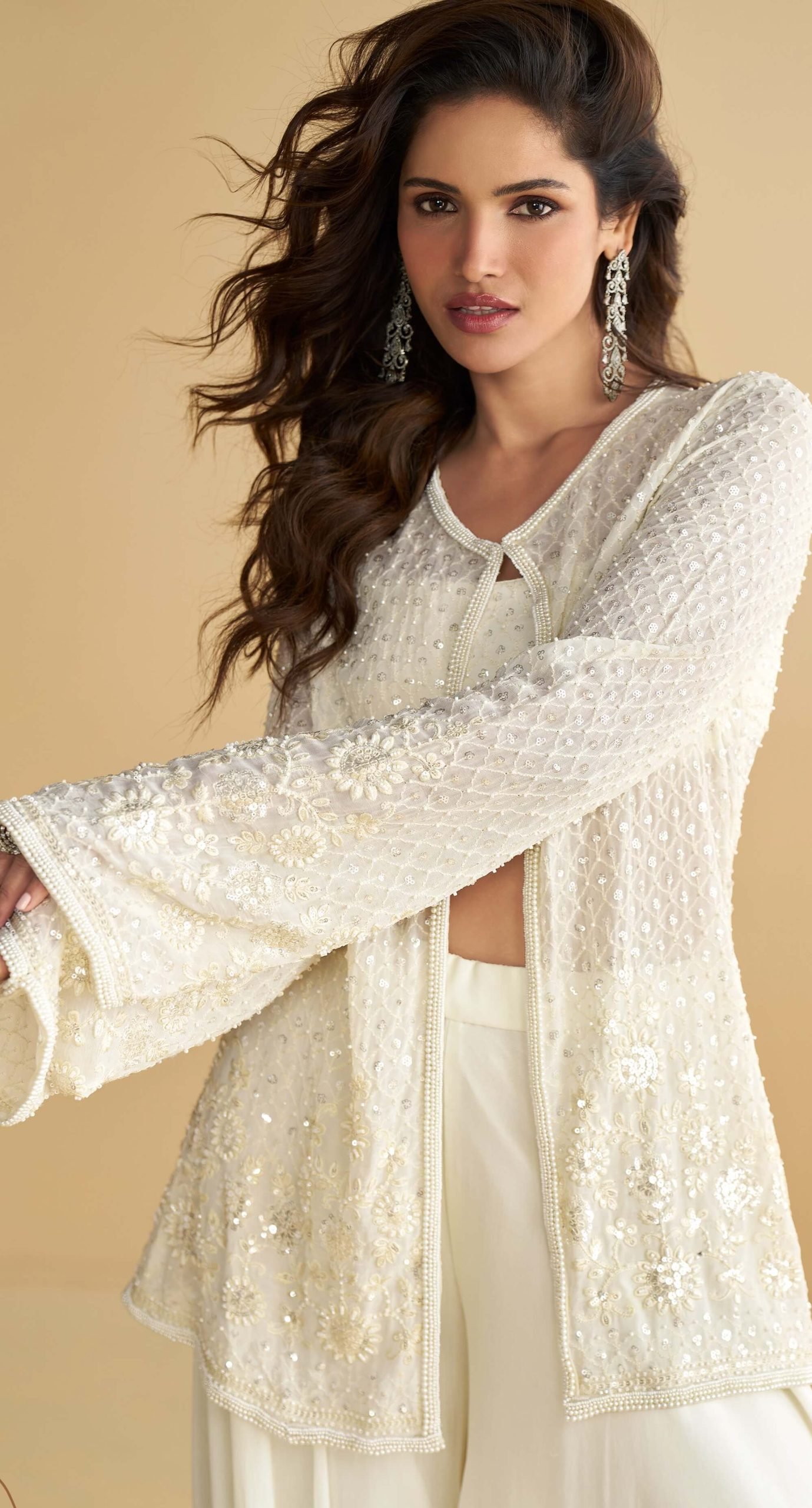 Crop Top with Sharara and Shrug Party Wear for Women Plus Size