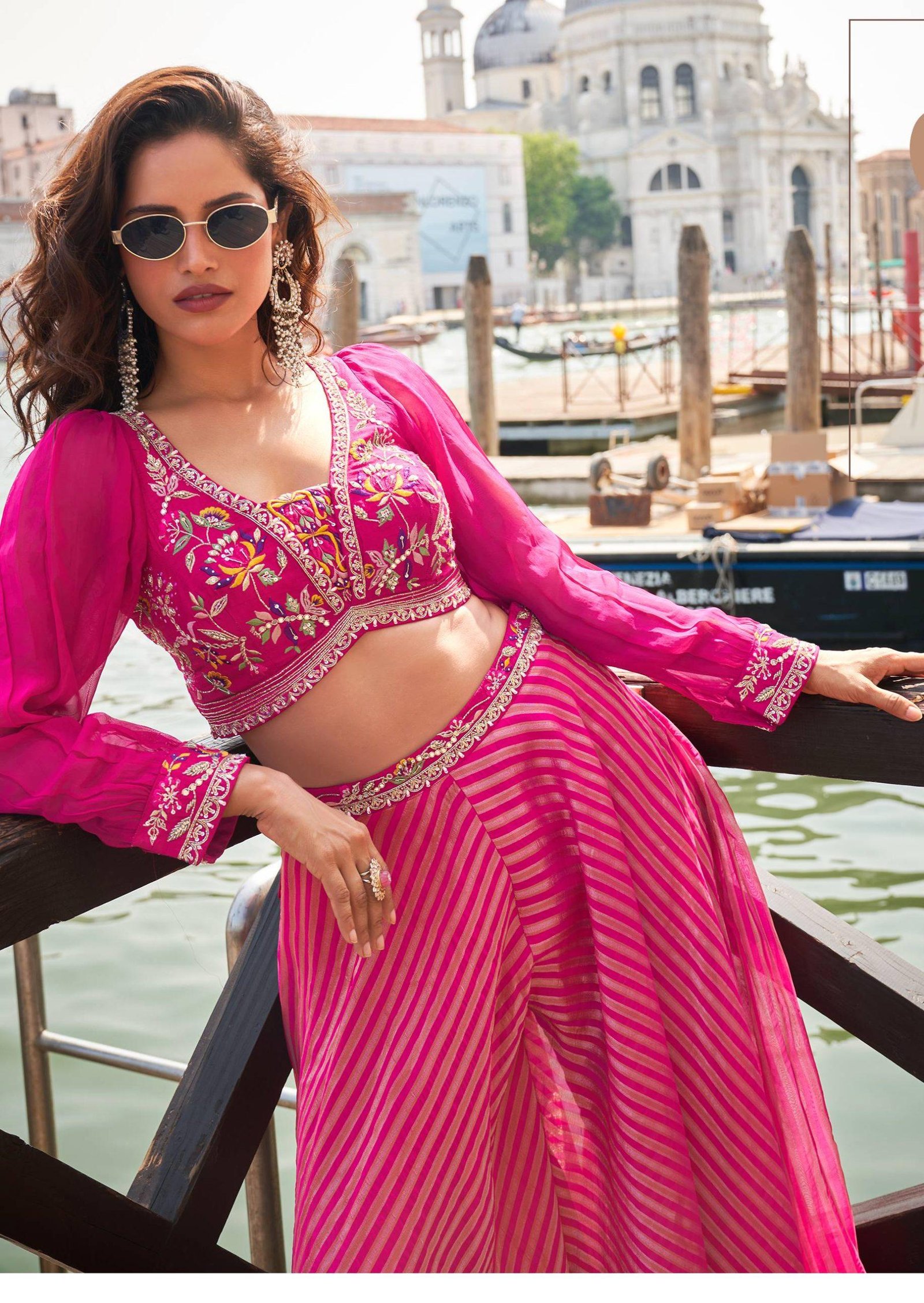 Magenta Indo Western Crop Top with Palazzo for Women