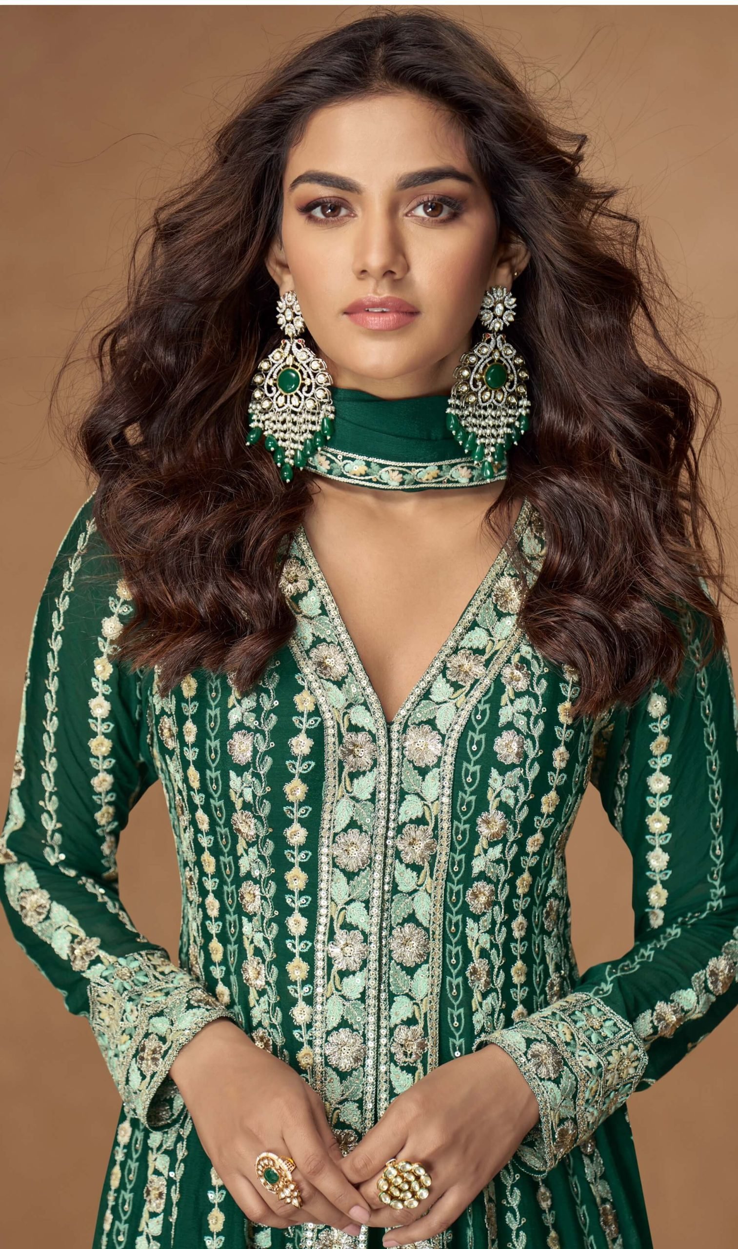 Indo Western Party Wear for Ladies Green Designer Wedding Gown India