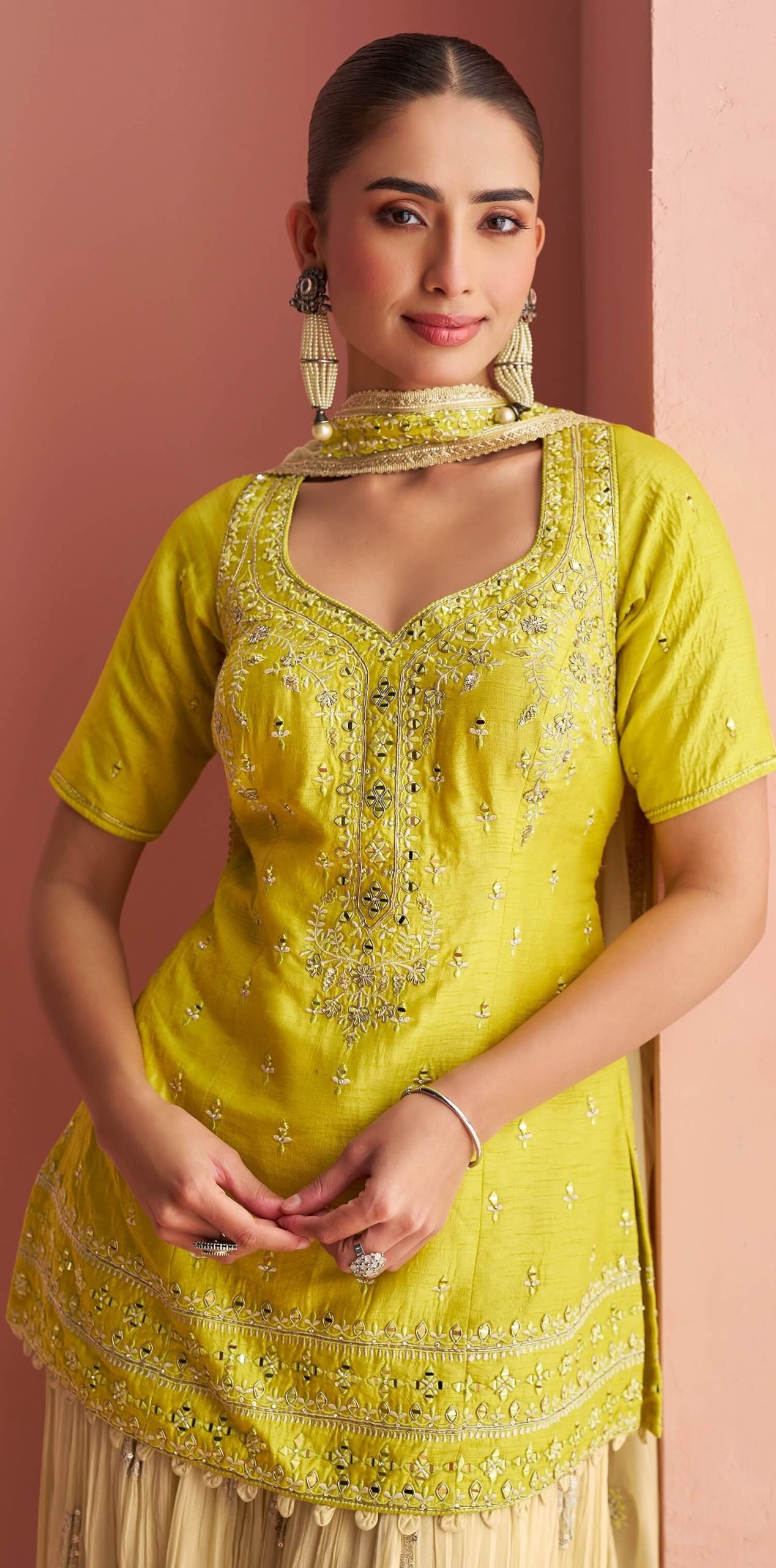 Modern Designer Wedding Sharara Suit Under 5000 Yellow Suit