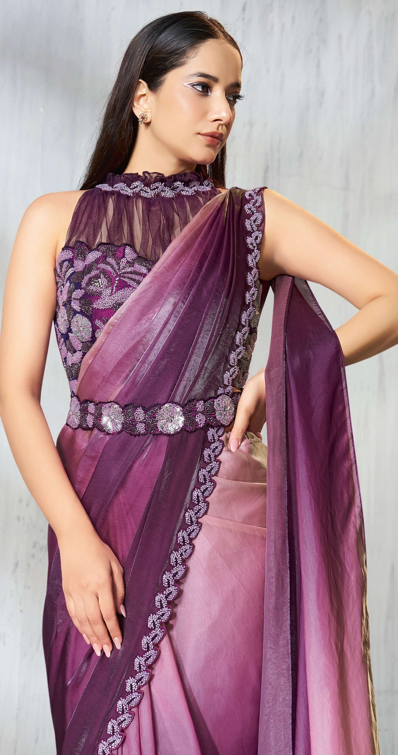 Modern Saree for Wedding Guest Ready to Wear Saree Stitched Blouse