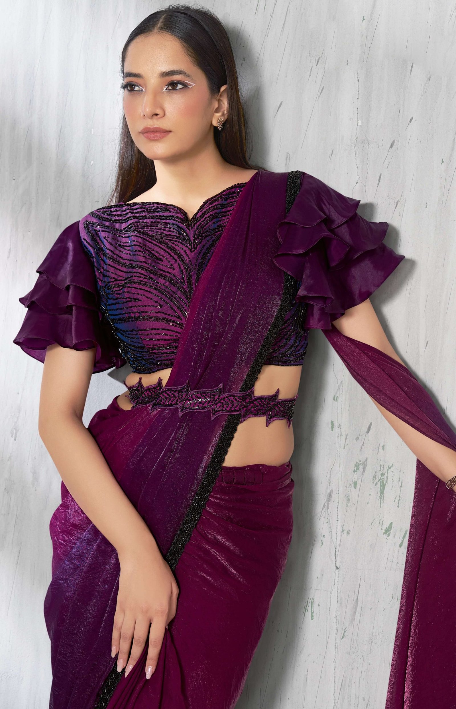 Ready to Wear Saree for Wedding Wine Colour Saaree