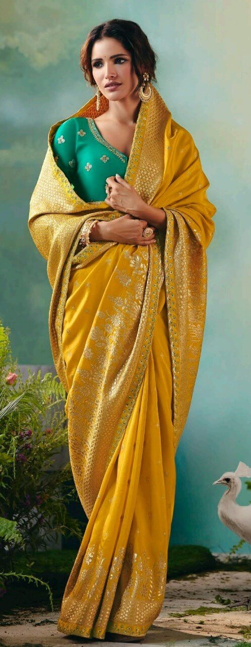 Soft Silk Saree for Wedding Yellow Saree for Haldi
