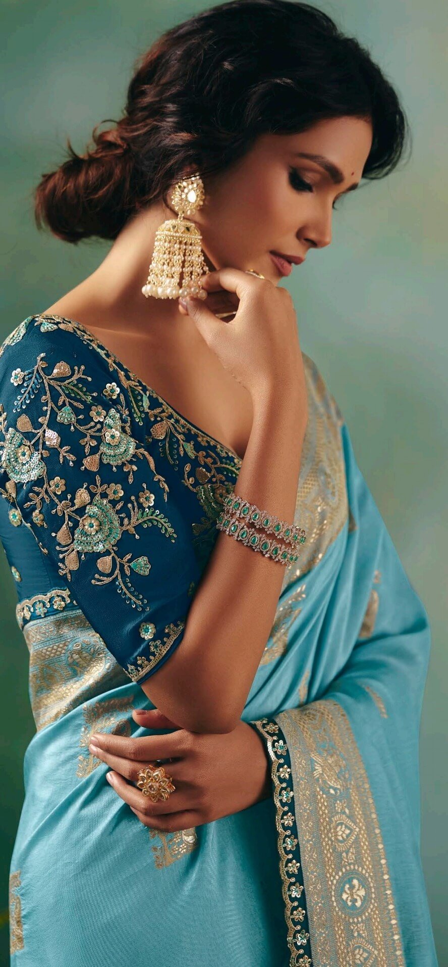Blue Saree for Bride Designer Heavy Saree for Wedding Guest