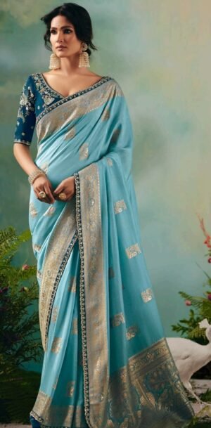Blue Saree for Bride Designer Heavy Saree for Wedding Guest